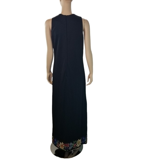 Vtg 70s Cirette black sleeveless jersey embroidered floral hem maxi dress - Picture 2 of 9